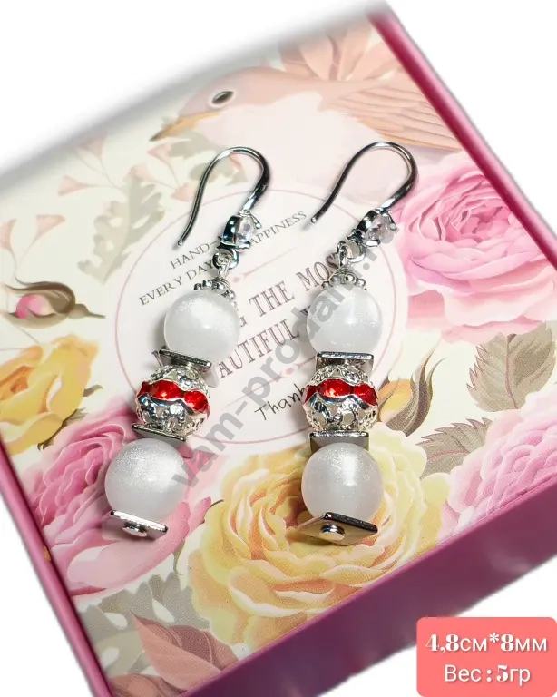 Серьги "Лунная ария" с красным хрусталем, новые