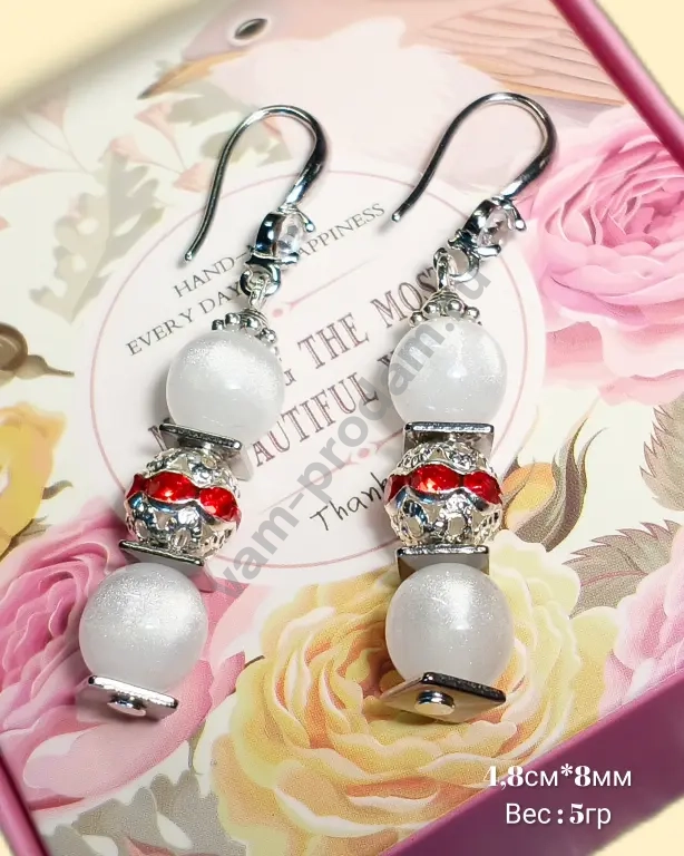 Серьги "Лунная ария" с красным хрусталем, новые