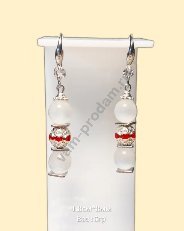 Серьги "Лунная ария" с красным хрусталем, новые