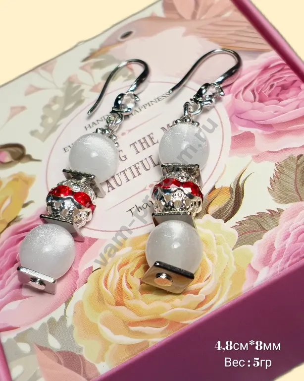 Серьги "Лунная ария" с красным хрусталем, новые