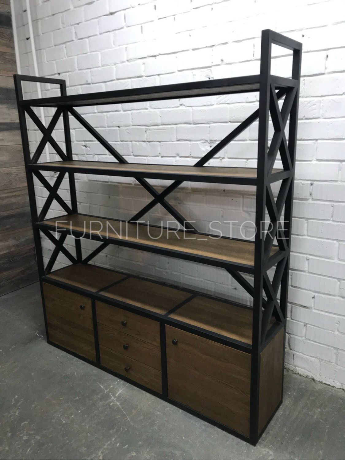 Стеллажи: Стеллаж лофт из массива дуба