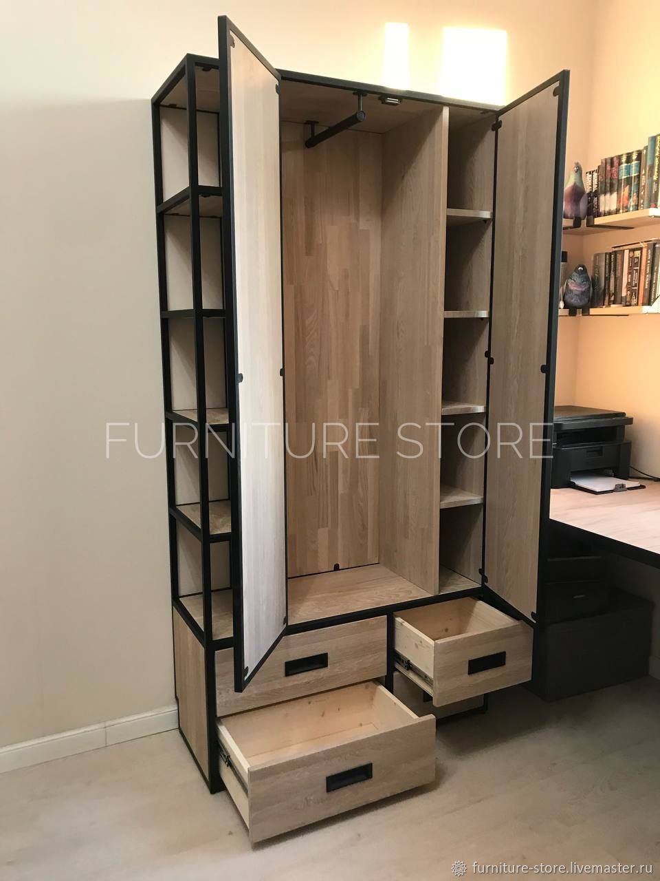 Шкафы: Шкаф в стиле лофт из дуба