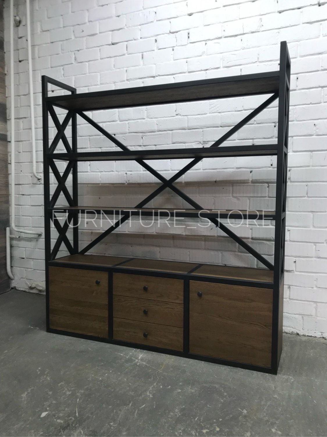 Стеллажи: Стеллаж лофт из массива дуба