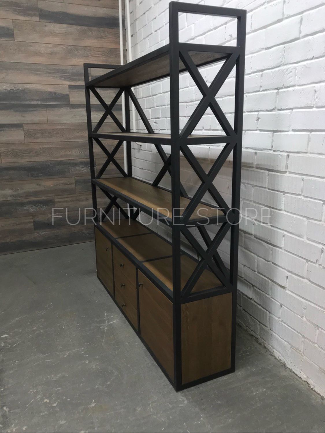 Стеллажи: Стеллаж лофт из массива дуба