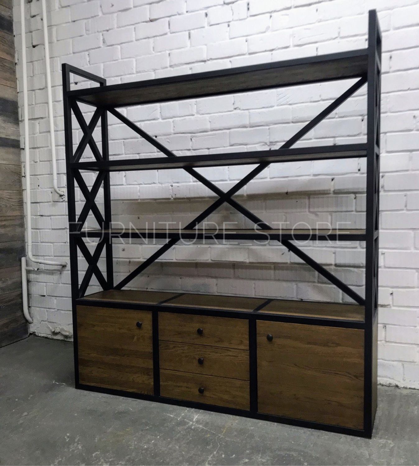 Стеллажи: Стеллаж лофт из массива дуба