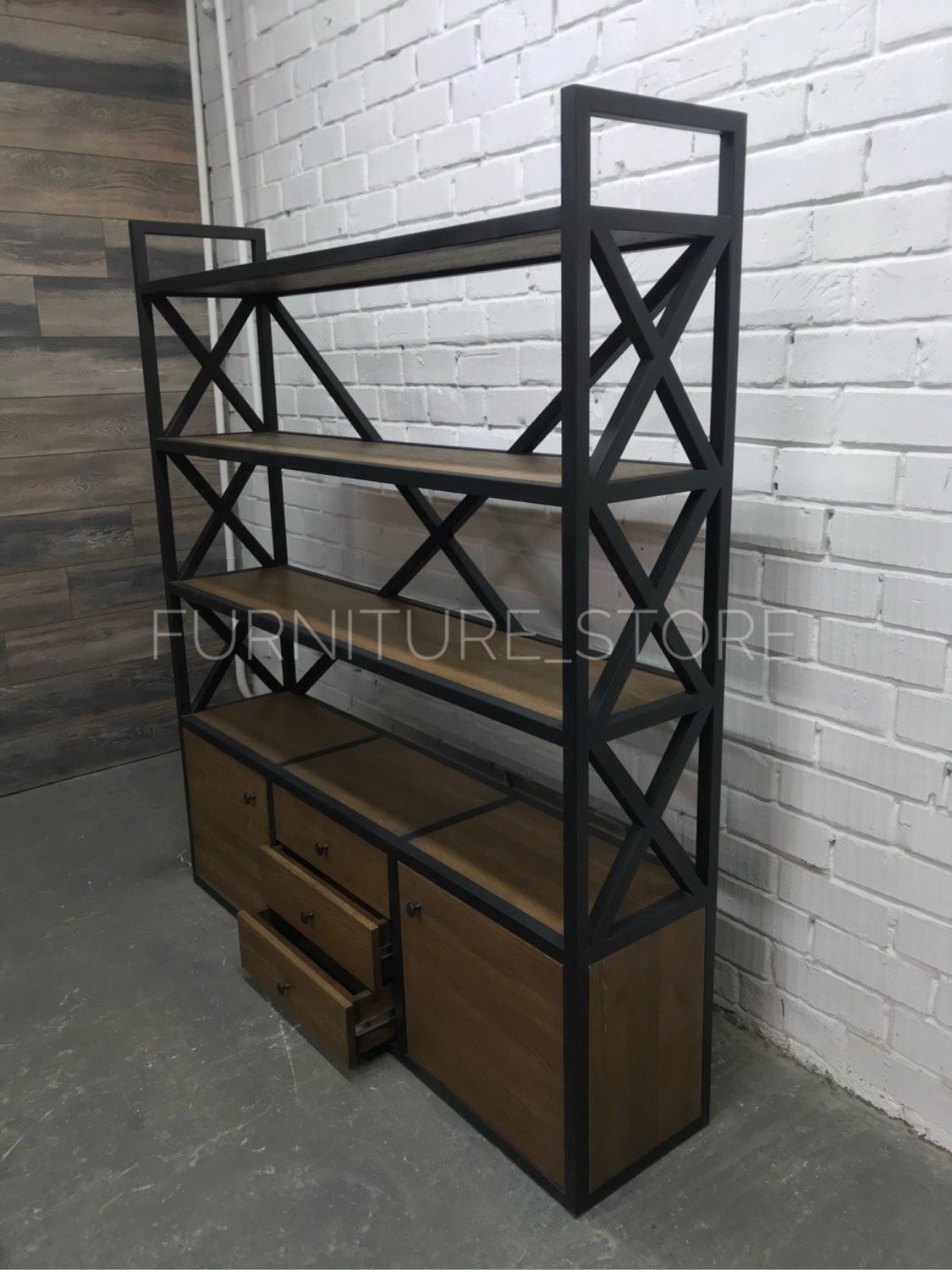 Стеллажи: Стеллаж лофт из массива дуба