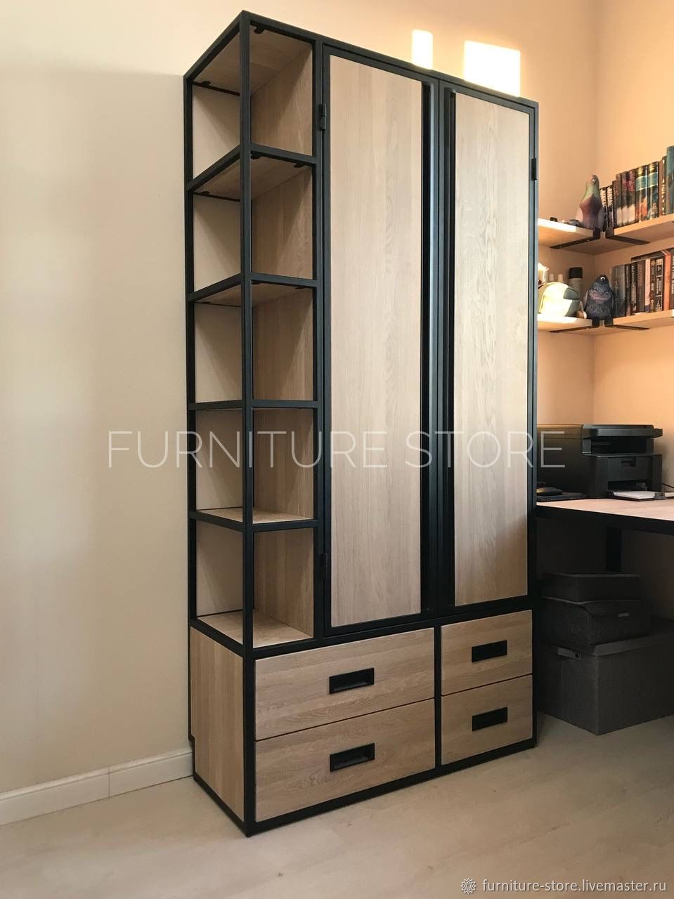 Шкафы: Шкаф в стиле лофт из дуба