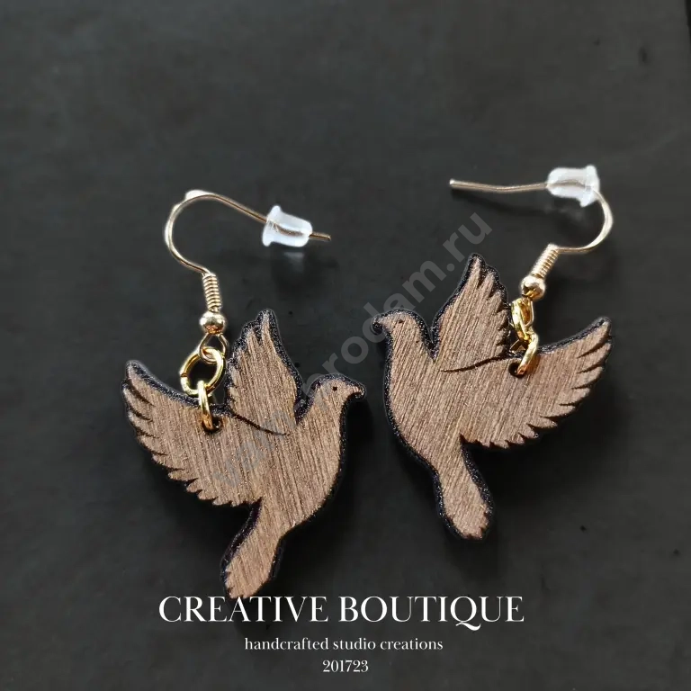 Серьги из дерева - Голуби