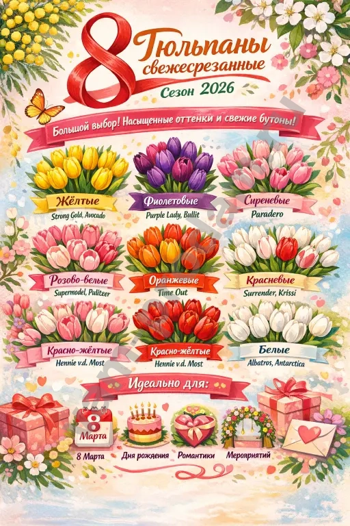 Тюльпаны на 8 марта.предзаказ по выгодным ценам!