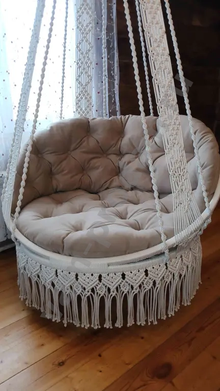 Подвесное плетеное креслр-качели гамак в технике макраме шатер