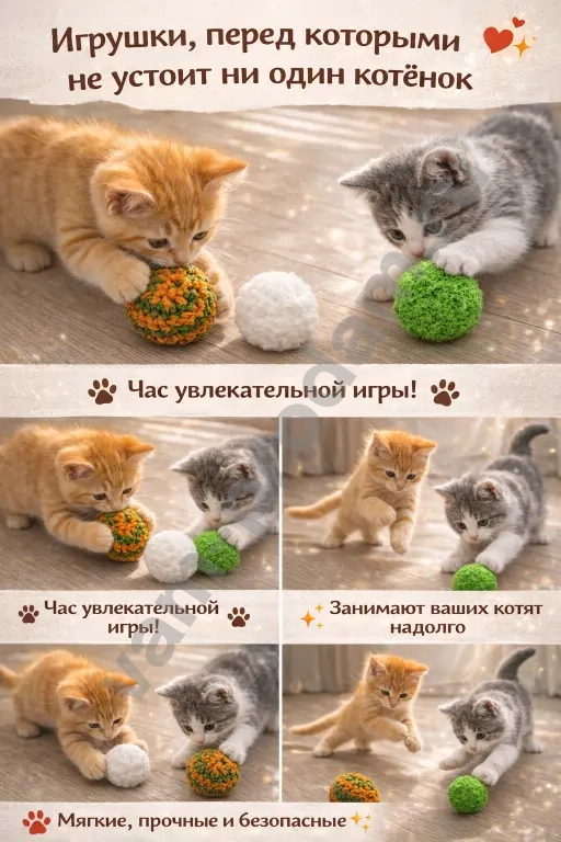 Мячик с кошачьей мятой (мин.набор из 3 шт), вязаный, ручная работа