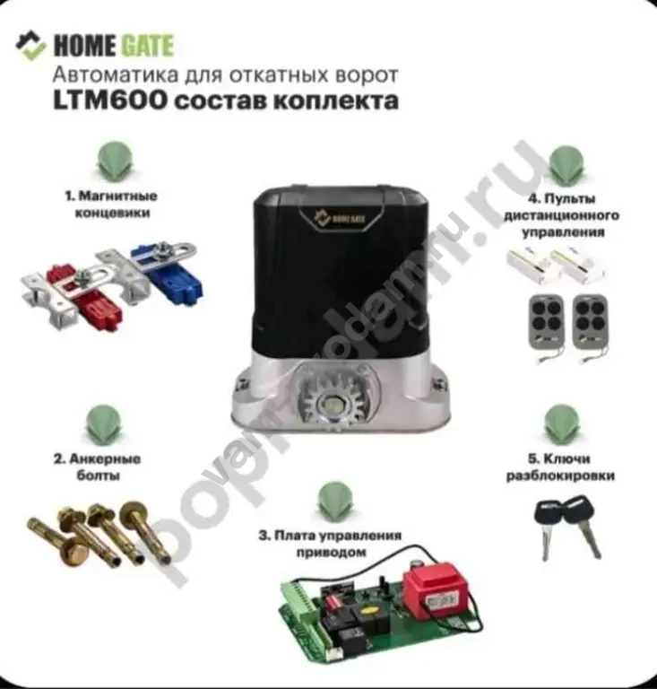 Привод для откатных ворот Home Gate LTM600+ рейка 5шт