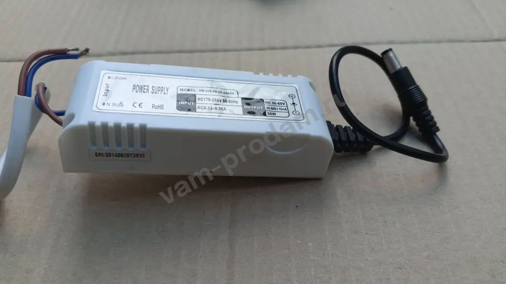 Драйвер для светодиодных светильников 36w, 30- 60V, 300мА