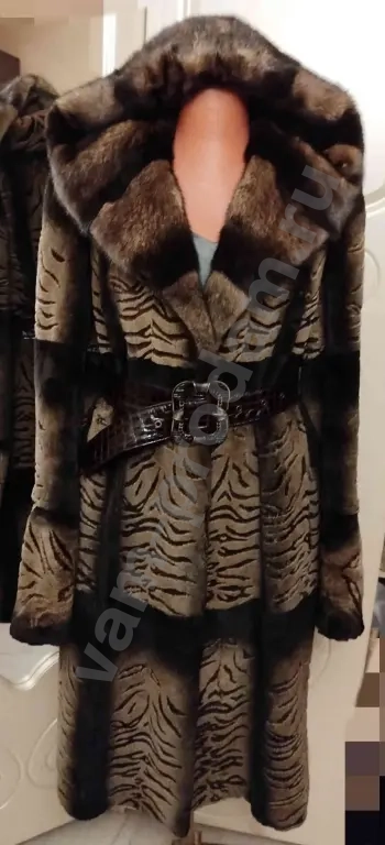 Шуба бобрик с норкой, с капюшоном, р. 48-52-54