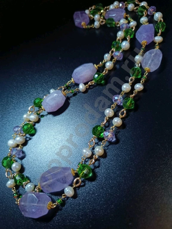 Длинные Бусы Цепочка. 1метр 40см. Italia Independent. Натуральный Жемчуг, Камень.