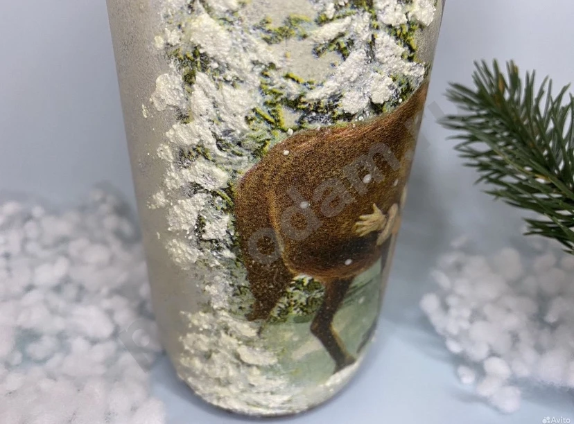 Новогодняя бутылка декупаж ангел в зимнем лесу