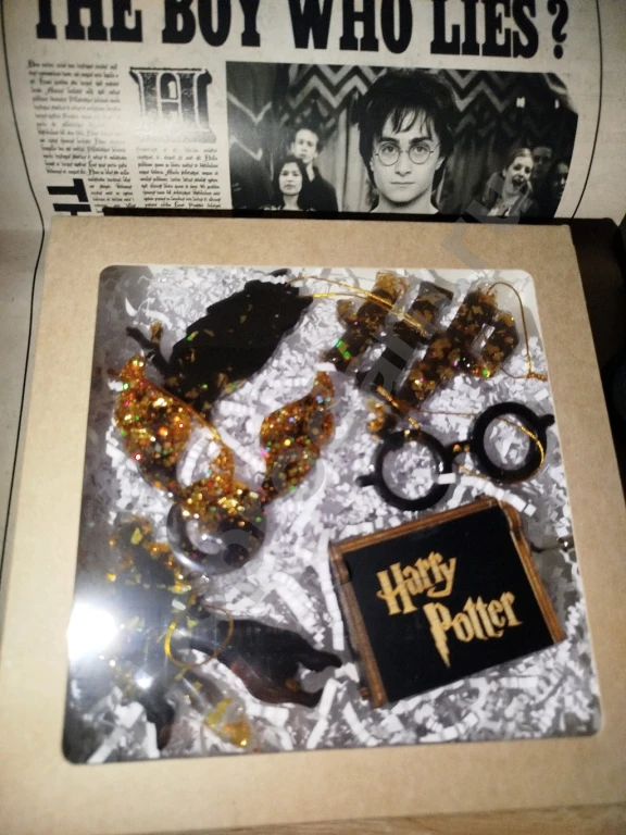 Новогодний подарочный бокс елочные игрушки Гарри Поттер и музыкальная шкатулка шарманка