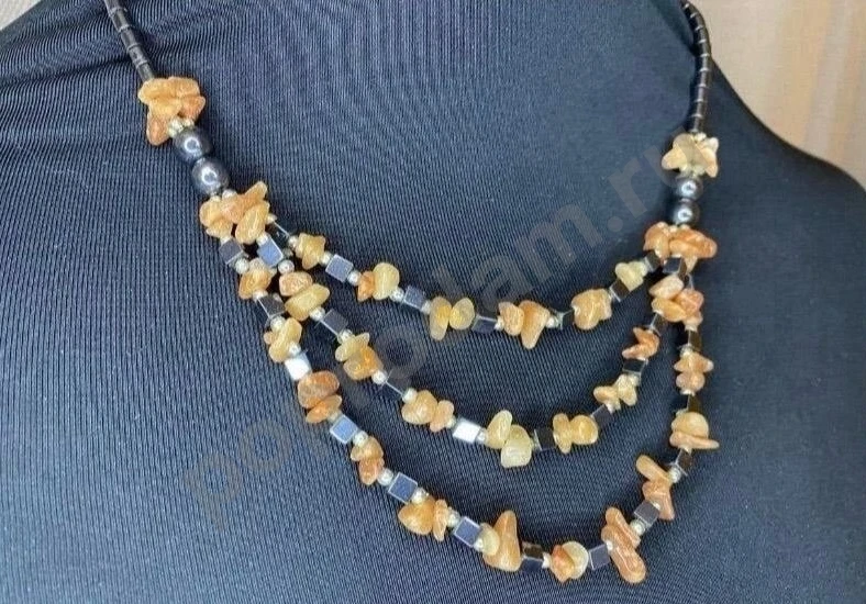 Винтажные бусы колье из сердолика и гематита