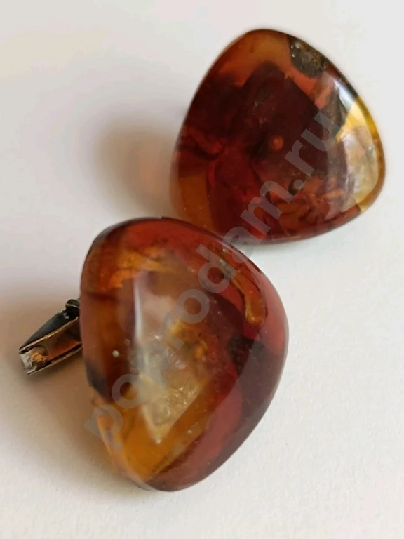 Крупные Запонки. Серебро 875 Звезда. Натуральный Янтарь. Винтаж.