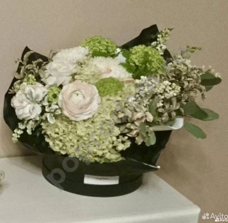 Круглая коробка шляпная чёрная для цветов