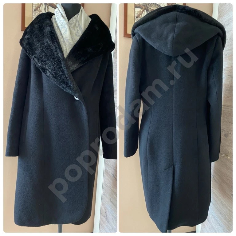 Теплое женское пальто черное шерсть кашемир 50-52