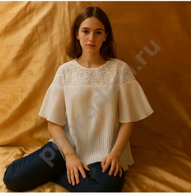 Блузка плиссировка белая размер М 46 женская