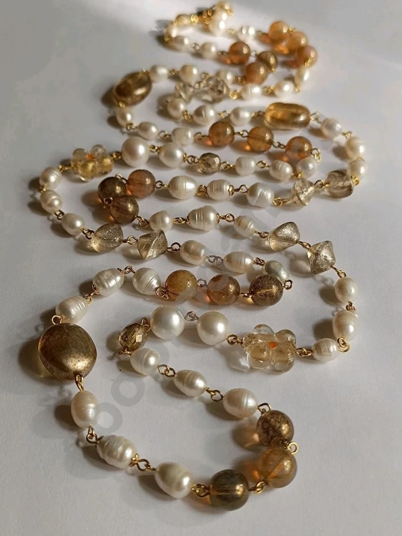 Длинные Крупные Бусы Цепочка 1метр 34см. Натуральный Жемчуг, Стекло.