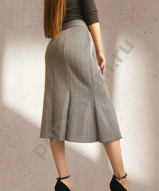 Брендовая женская серая теплая юбка миди с узором