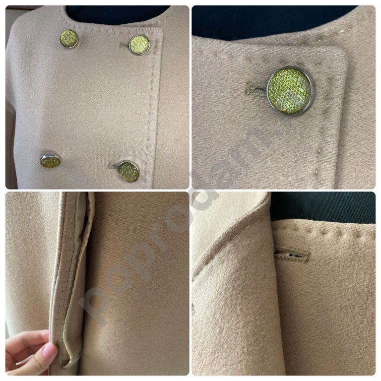 Пудровое пальто с круглым воротом 46-48