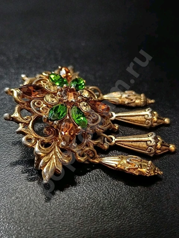 Крупная Брошь с Подвесками. Винтаж. Стекло.