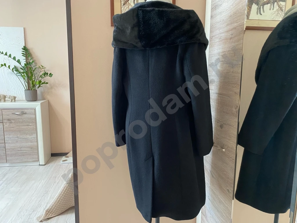 Теплое женское пальто черное шерсть кашемир 50-52