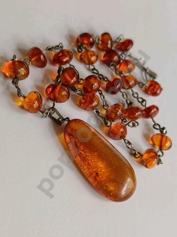 Бусы Цепочка с Подвеской. Натуральный Янтарь. Винтаж СССР.