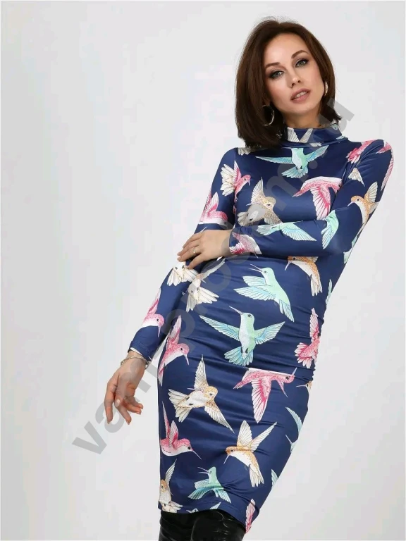 Платье синее с птицами Размер 54
