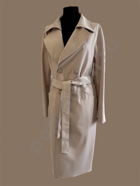 Женское бежевое пальто Avalon до колен с поясом