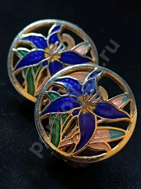 Крупные Клипсы. Клуазоне. Винтаж.