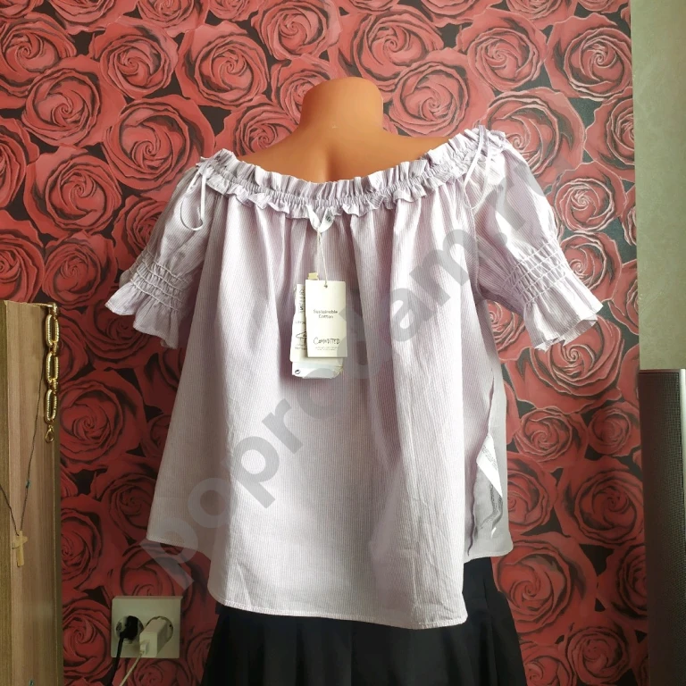 Топ Mango новый Сиреневая полоска Размер S хлопок