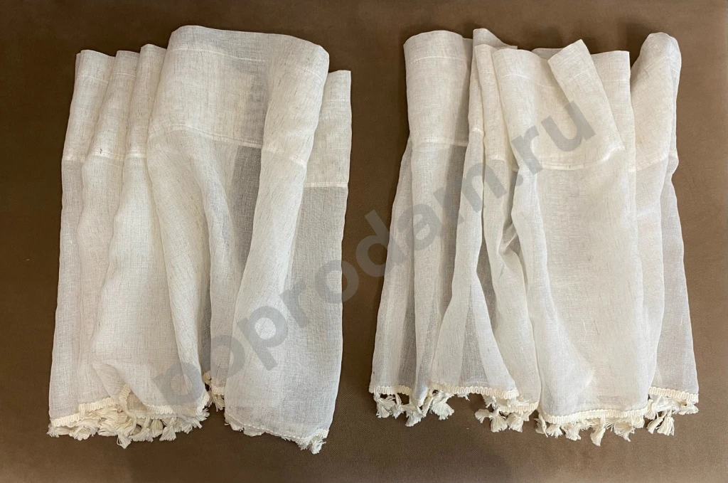 Короткая штора-кафе тюль с кисточками 150х40 2 шт