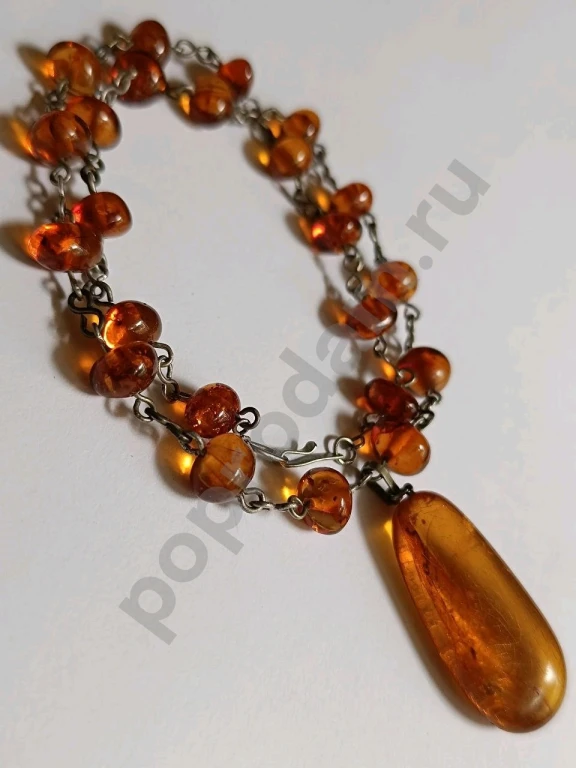 Бусы Цепочка с Подвеской. Натуральный Янтарь. Винтаж СССР.
