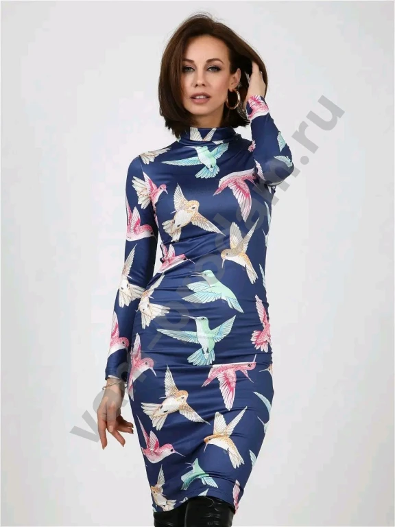 Платье синее с птицами Размер 54