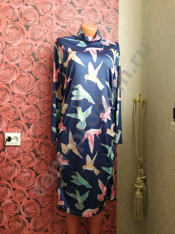 Платье синее с птицами Размер 54