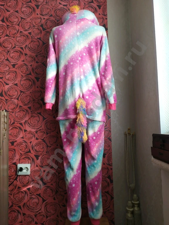 Кигуруми 46 48 пижама с карманами с хвостом на молнии Единорог