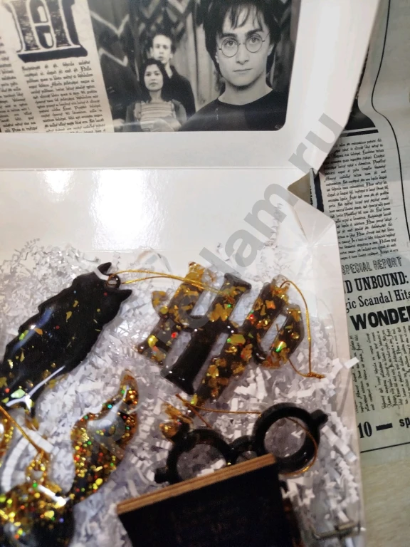 Новогодний подарочный бокс елочные игрушки Гарри Поттер и музыкальная шкатулка шарманка