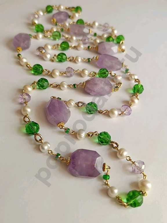 Длинные Бусы Цепочка. 1метр 40см. Italia Independent. Натуральный Жемчуг, Камень.