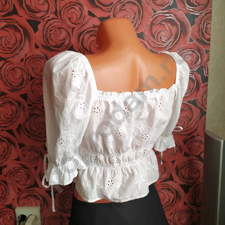 Топ кружевной ришелье белый H&M хлопок S 44