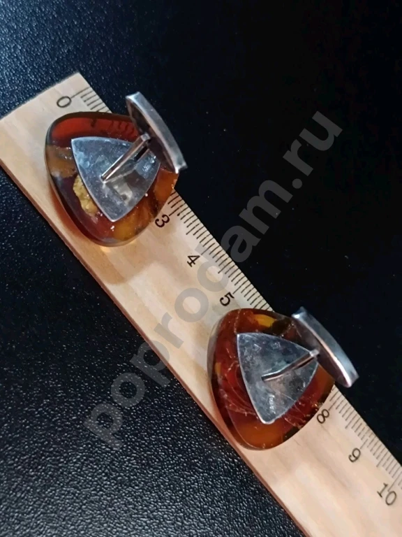 Крупные Запонки. Серебро 875 Звезда. Натуральный Янтарь. Винтаж.