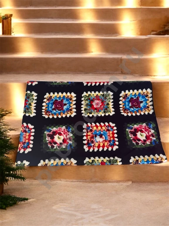 Чёрный цветочный платок на голову, шею, плечи