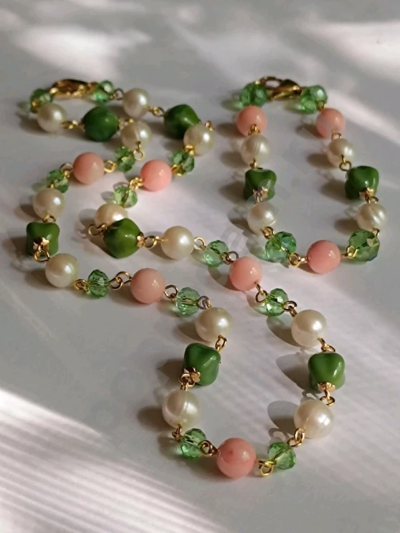 Комплект. Бусы Цепочка и Браслет. Italia Independent. Натуральный Жемчуг, Коралл.