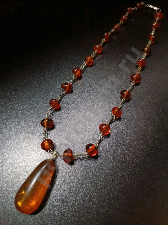 Бусы Цепочка с Подвеской. Натуральный Янтарь. Винтаж СССР.