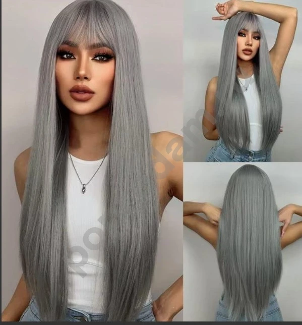 Серебряный парик длинный новый