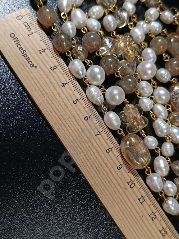 Длинные Крупные Бусы Цепочка 1метр 34см. Натуральный Жемчуг, Стекло.